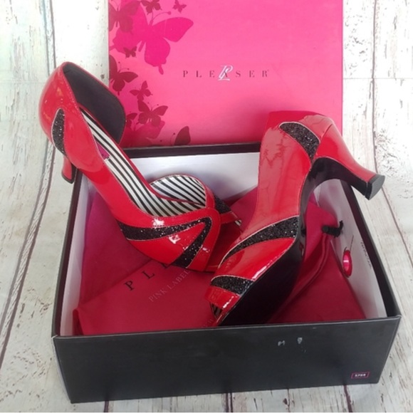 PLEASER | Red & Black Patent Leather Jenna Heels Size 14M. New in the box! - Picture 2 of 16